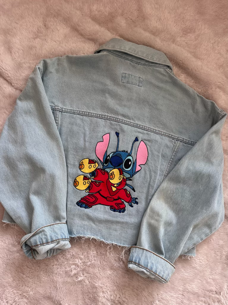 Embroidered 626 Oversized Cropped Jean Jacket