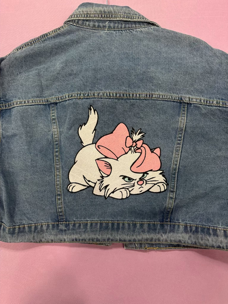 Embroidered Mad Kitty Cropped Jean Jacket